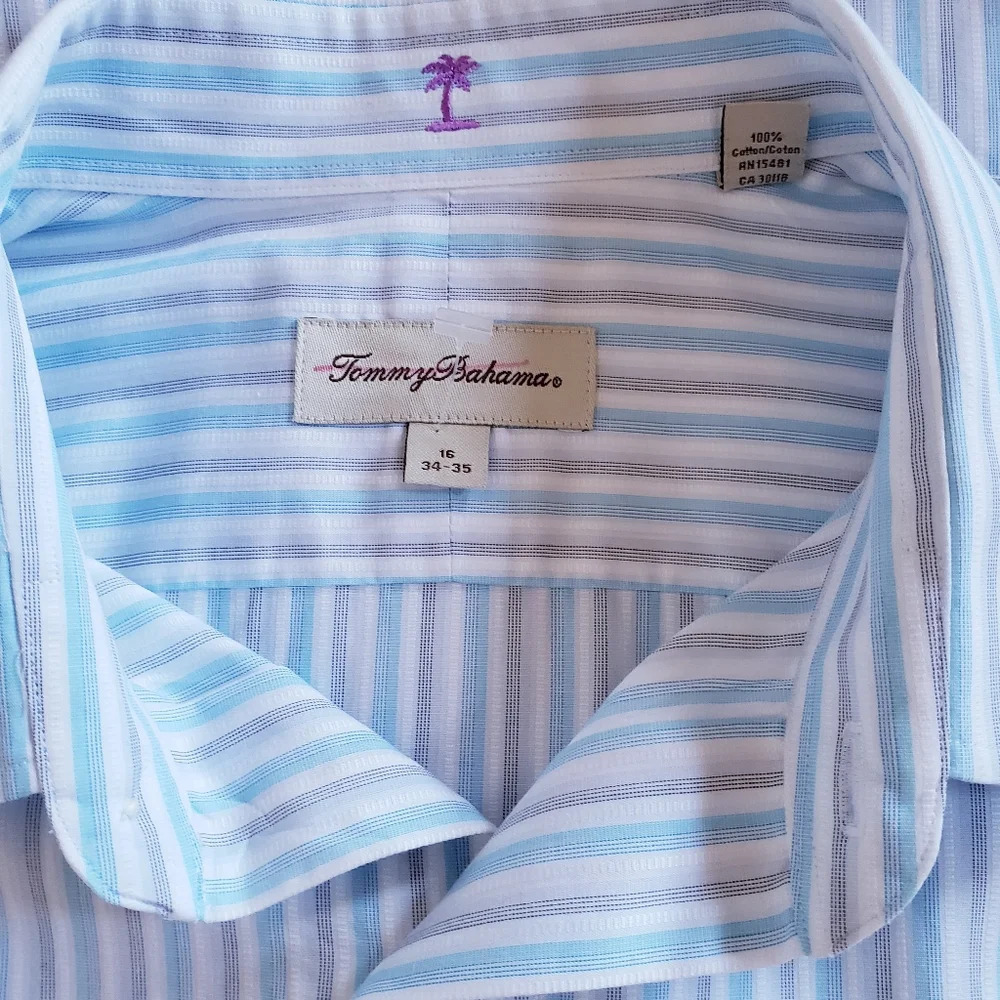 TOMMY BAHAMA Long Sleeve Button Down Cotton Blue Dress Shirt Men's Size 16/34-35 - Picture 4 of 6